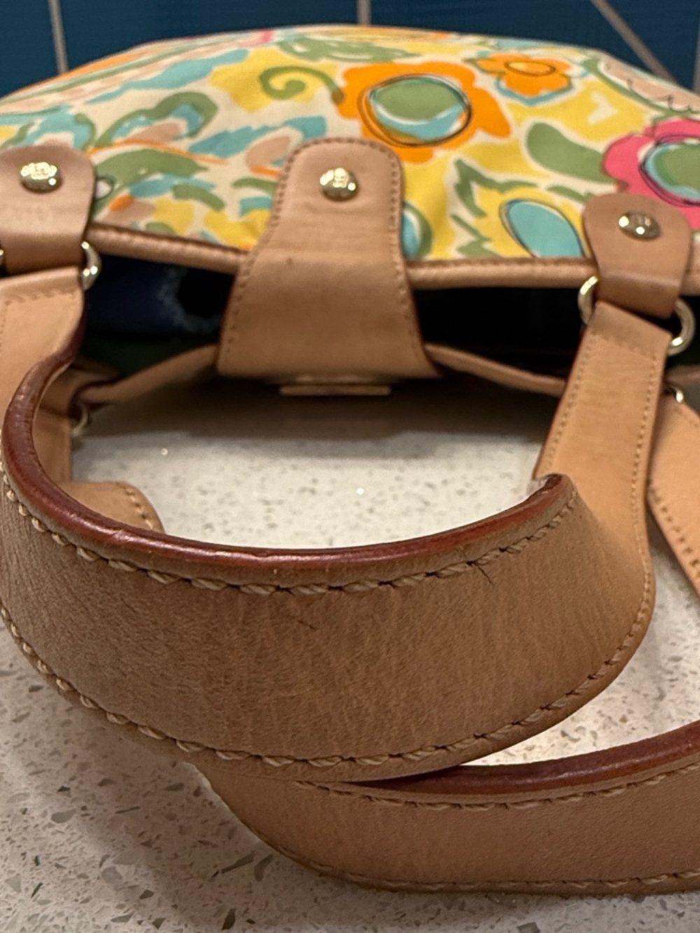 kate spade Multicolor Floral Canvas Tote with Tan Leather Trim - Picture 5 of 13